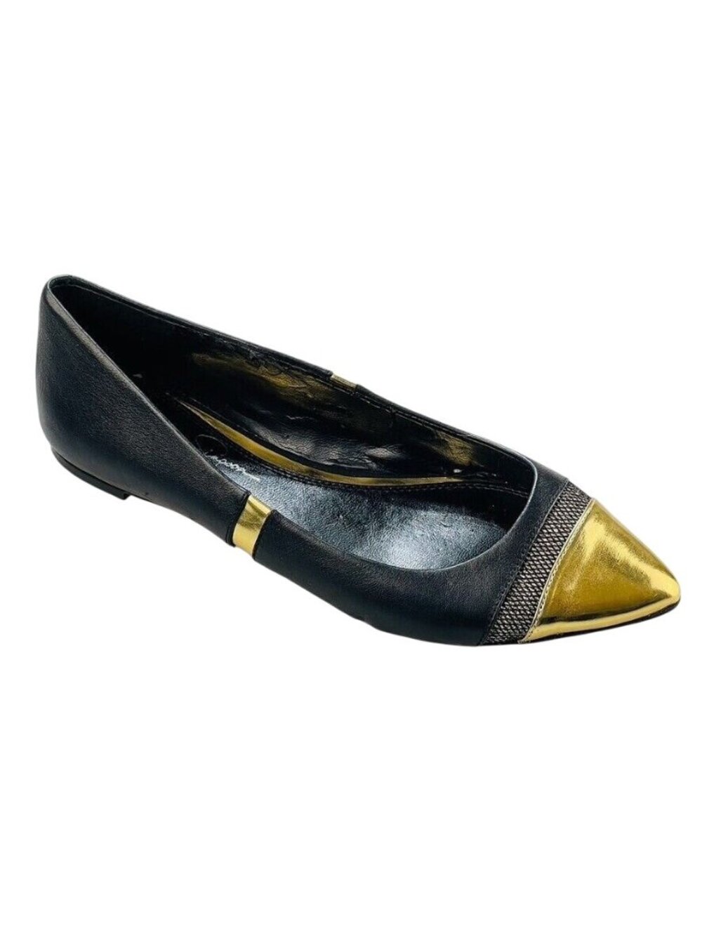 Jessica Simpson Black Flats With Gold Metallic Pointed Toe Cap Size 6.5